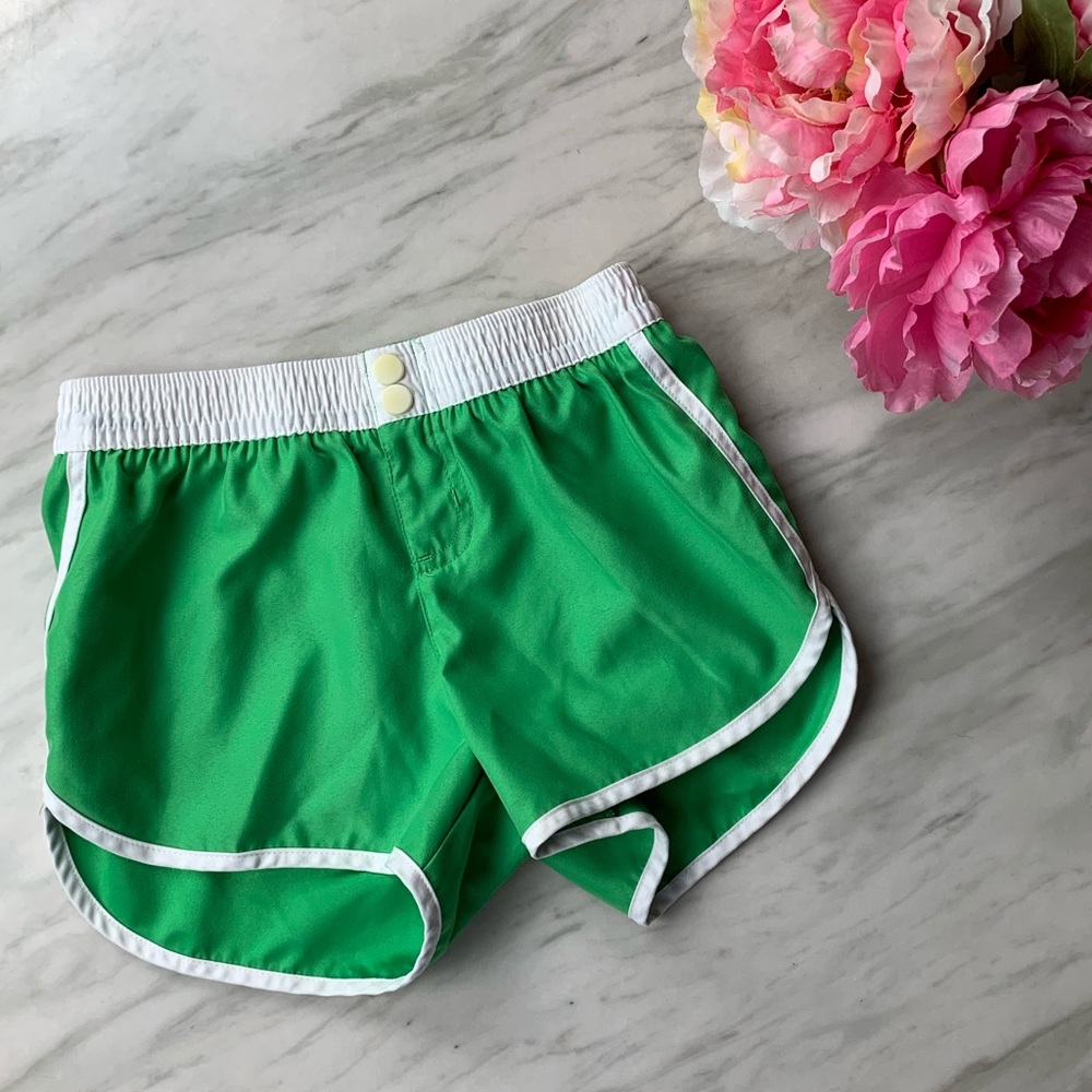 Throw-back style green athletic shorts
